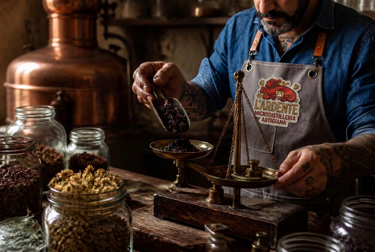 Si pesano le botaniche per il proprio amaro, come nel kit Liquorismo HomeKit — L'Ardente Micro Distilleria Artigiana